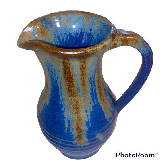 Signed Pigeon River Pottery Tall Pitcher- COBALT BLUE Glazed with Drip - Picture 1 of 13